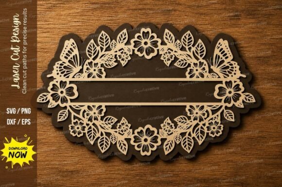 Download Floral Name Plate Frame Laser Cut Svg - Floral name Collection