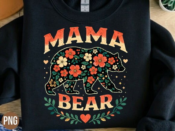 Download Floral Mama Bear Retro Silhouette PNG - Mama bear Collection