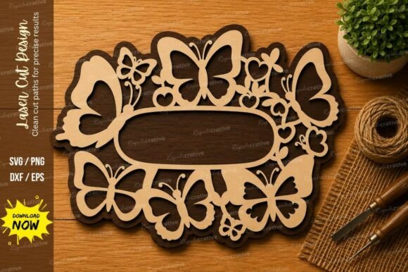 Download Butterfly Floral Name Frame Laser Cut SV - Floral name Collection